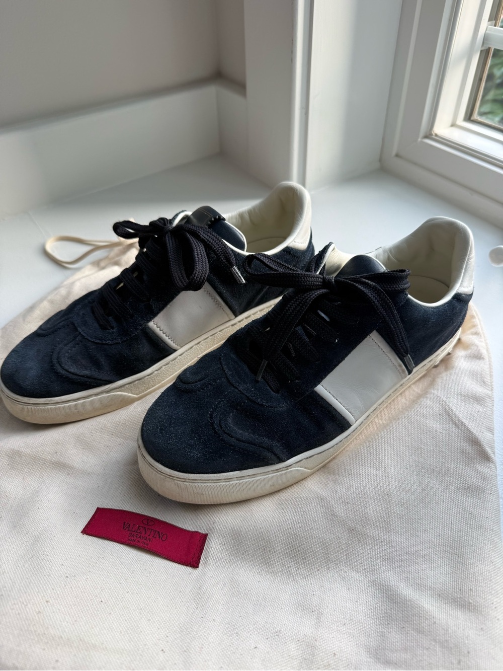 Valentino Garavani Black and White Suede Low-Top Sneakers